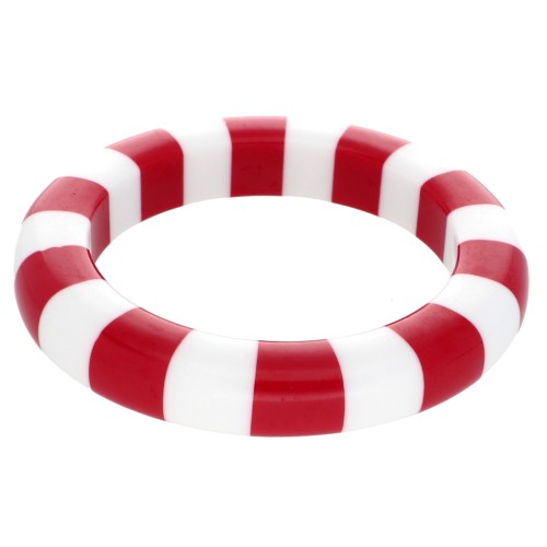 Bracelet jonc épais 66 mm en résine opaque - Blanc - Rouge x1