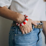 Bracelet jonc épais 65 mm en résine opaque - Blanc - Jaune x1