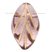 Perles en verre feuille 11x7 mm - Light Amethyst - Doré x10