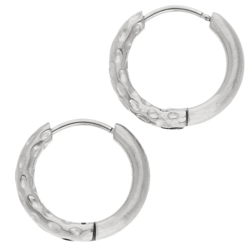 Créoles rondes martelées réversible 17 mm - Fil 2.5 mm - Acier inox 316L et 201 x2