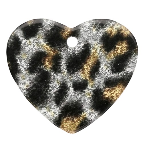 Pendentif coeur 21x18 mm en acétate - Pailleté Léopard Noir - Jaune x1