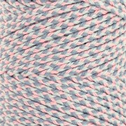 Cordon en coton tressé 2.5 mm - fabrication Française - Rose clair - Gris x100m