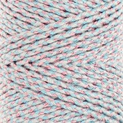 Cordon en coton tressé 2.5 mm - fabrication Française - Multi Bleu - Doré rose x100m