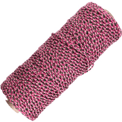 Cordon en coton tressé 3 mm - fabrication Française - Multi rose - Gris x100m