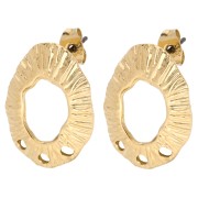 Clous d'oreilles ovale évidé texturé 23x16 mm 3 trous - Doré à l'or fin x2