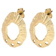 Clous d'oreilles ovale évidé texturé 23x16 mm 3 trous - Doré à l'or fin x2
