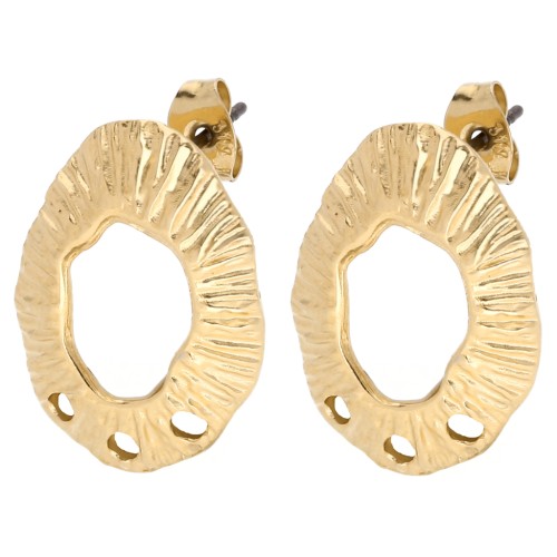 Clous d'oreilles ovale évidé texturé 23x16 mm 3 trous - Doré à l'or fin x2