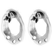 Clous d'oreilles ovale évidé texturé 23x16mm 3 trous Placage Argent fin vieilli x2