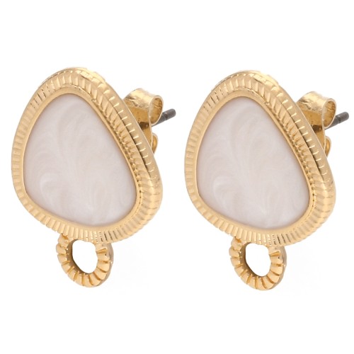 Clous d’oreilles triangle arrondi 19.5x15 mm - Doré à l'or fin - Blanc Nacré x2