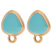 Clous d’oreilles triangle arrondi 19.5x15 mm - Doré à l'or fin - Turquoise x2