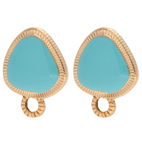 Clous d’oreilles triangle arrondi 19.5x15 mm - Doré à l'or fin - Turquoise x2