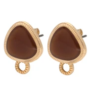 Clous d’oreilles triangle arrondi 19.5x15 mm - Doré à l'or fin - Marron x2