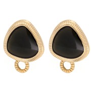 Clous d’oreilles triangle arrondi 19.5x15 mm - Doré à l'or fin - Noir x2