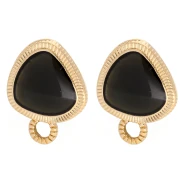 Clous d’oreilles triangle arrondi 19.5x15 mm - Doré à l'or fin - Noir x2