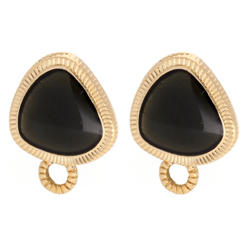 Clous d’oreilles triangle arrondi 19.5x15 mm - Doré à l'or fin - Noir x2