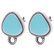 Clous d’oreilles triangle arrondi 19.5x15mm Placage Argent fin vieilli Turquoisex2