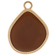 Pendentif goutte irrégulière 32x24 mm résine époxy - Doré à l'or fin - Marron x1