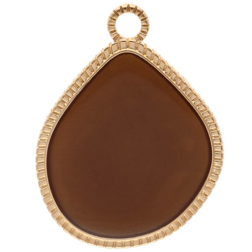 Pendentif goutte irrégulière 32x24 mm résine époxy - Doré à l'or fin - Marron x1