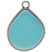 Pendentif goutte irrégulière 32x24 mm époxy Placage Argent fin vieilli - Turquoise