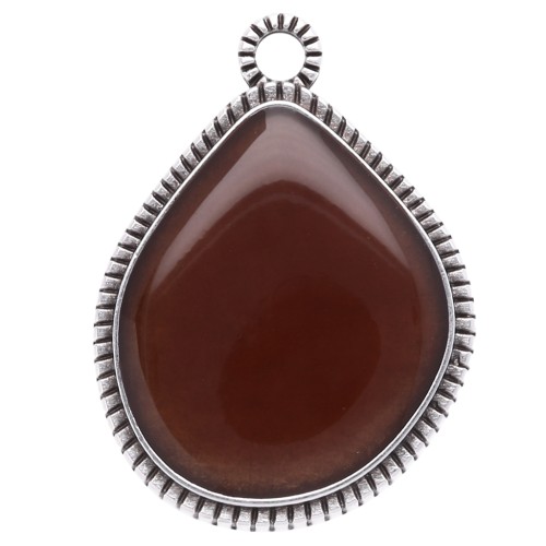 Pendentif goutte irrégulière 32x24 mm époxy - Placage Argent fin vieilli - Marron