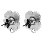 Clous d'oreilles fleurs 16x13mm résine époxy Placage Argent fin vieilli - Rouge x2