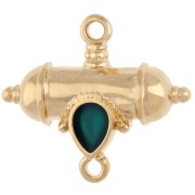 Intercalaire tube ethnique et goutte 20x23 mm - Doré à l'or fin - Vert x1