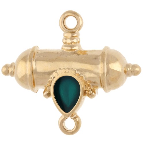 Intercalaire tube ethnique et goutte 20x23 mm - Doré à l'or fin - Vert x1