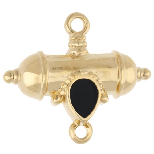 Intercalaire tube ethnique et goutte 20x23 mm - Doré à l'or fin - Noir x1