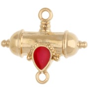 Intercalaire tube ethnique et goutte 20x23 mm - Doré à l'or fin - Rose fluo x1