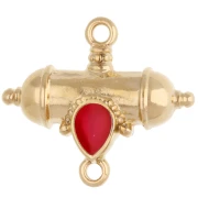Intercalaire tube ethnique et goutte 20x23 mm - Doré à l'or fin - Rose fluo x1