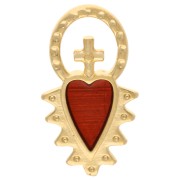 Breloque coeur ex-voto avec croix 17x9 mm résine époxy - Doré à l'or fin - Rouge|raw }}