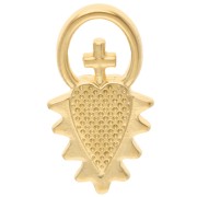 Breloque coeur ex-voto avec croix 17x9 mm résine époxy - Doré à l'or fin - Rouge