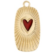 Pendentif rectangle 25.5x13.5 mm coeur en résine époxy - Doré à l'or fin - Rouge
