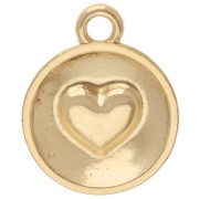 Pendentif rond 13 mm - coeur en résine époxy - Doré à l'or fin - Rouge x1