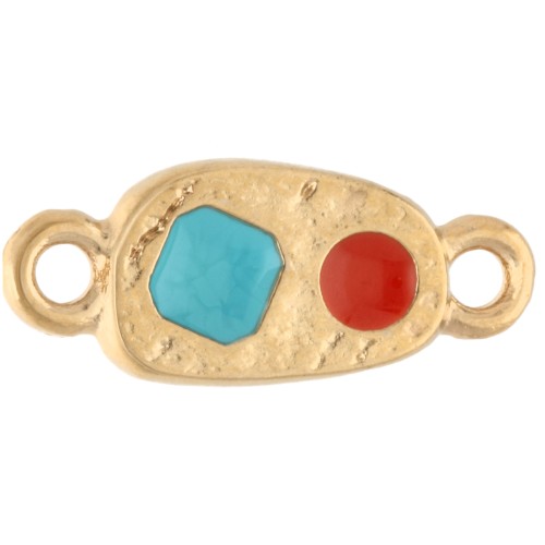Intercalaire rectangle irrégulier 16x6.5 mm Doré à l'or fin - Turquoise - Hyacinth