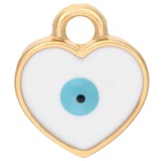 Breloque coeur 11x9.5 mm - motif oeil - résine époxy - Doré à l'or fin - Blanc x1|raw }}