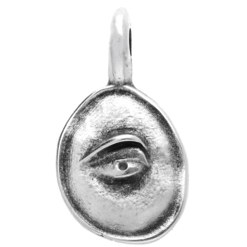 Breloque ovale irrégulière 18x10 mm - motif oeil - Placage Argent fin vieilli x1