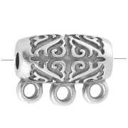 Perle tube 13x10 mm - motif ethnique - avec 3 anneaux - Placage Argent fin vieilli