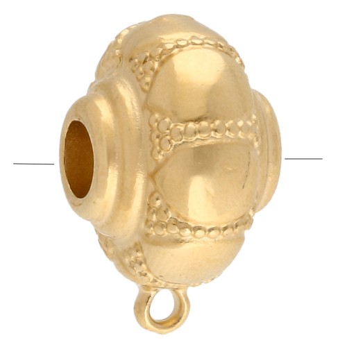 Perle ronde aplatie 17 mm - motif fleur - avec 1 anneau - Doré à l'or fin x1