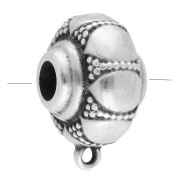 Perle ronde aplatie 17 mm - motif fleur - avec 1 anneau Placage Argent fin vieilli