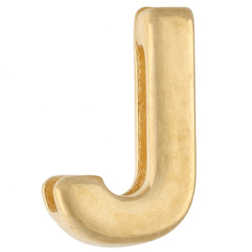 Poussoir lettre alphabet 15x9 mm - J - pour lacet 10 mm - Doré à l'or fin x1