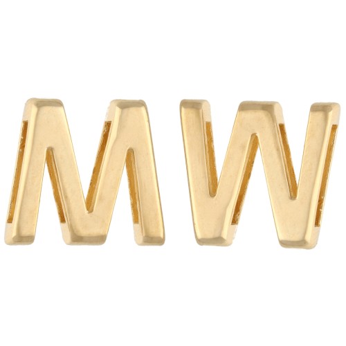 Poussoir lettre alphabet 15x17 mm - M ou W - pour lacet 10 mm - Doré à l'or fin x1