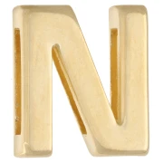 Poussoir lettre alphabet 15x13 mm - N - pour lacet 10 mm - Doré à l'or fin x1