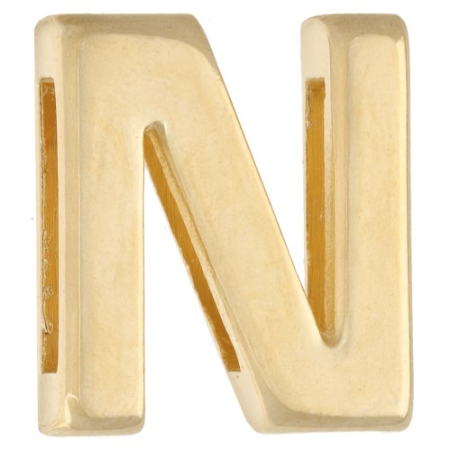 Poussoir lettre alphabet 15x13 mm - N - pour lacet 10 mm - Doré à l'or fin x1