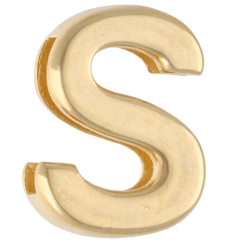 Poussoir lettre alphabet 15x11 mm - S - pour lacet 10 mm - Doré à l'or fin x1