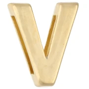 Poussoir lettre alphabet 15x13 mm - V - pour lacet 10 mm - Doré à l'or fin x1