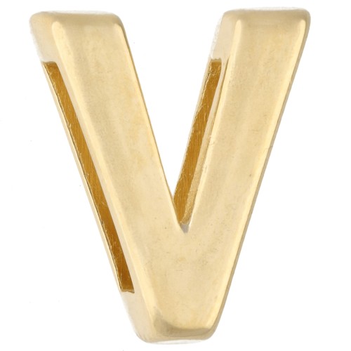Poussoir lettre alphabet 15x13 mm - V - pour lacet 10 mm - Doré à l'or fin x1