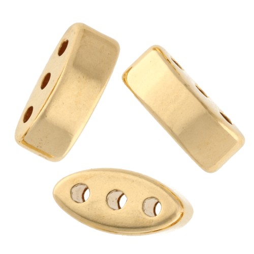 Perle navette 8x4 mm - triple trou - Doré à l'or fin x1