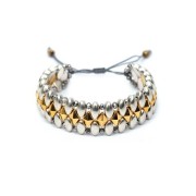 Perle navette bombé 8x4 mm - double trous - Placage Argent fin vieilli x1