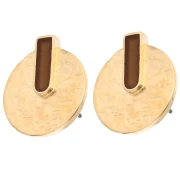 Boucles d'oreilles rondes martelées 16 mm - Doré à l'or fin - Ambre x2